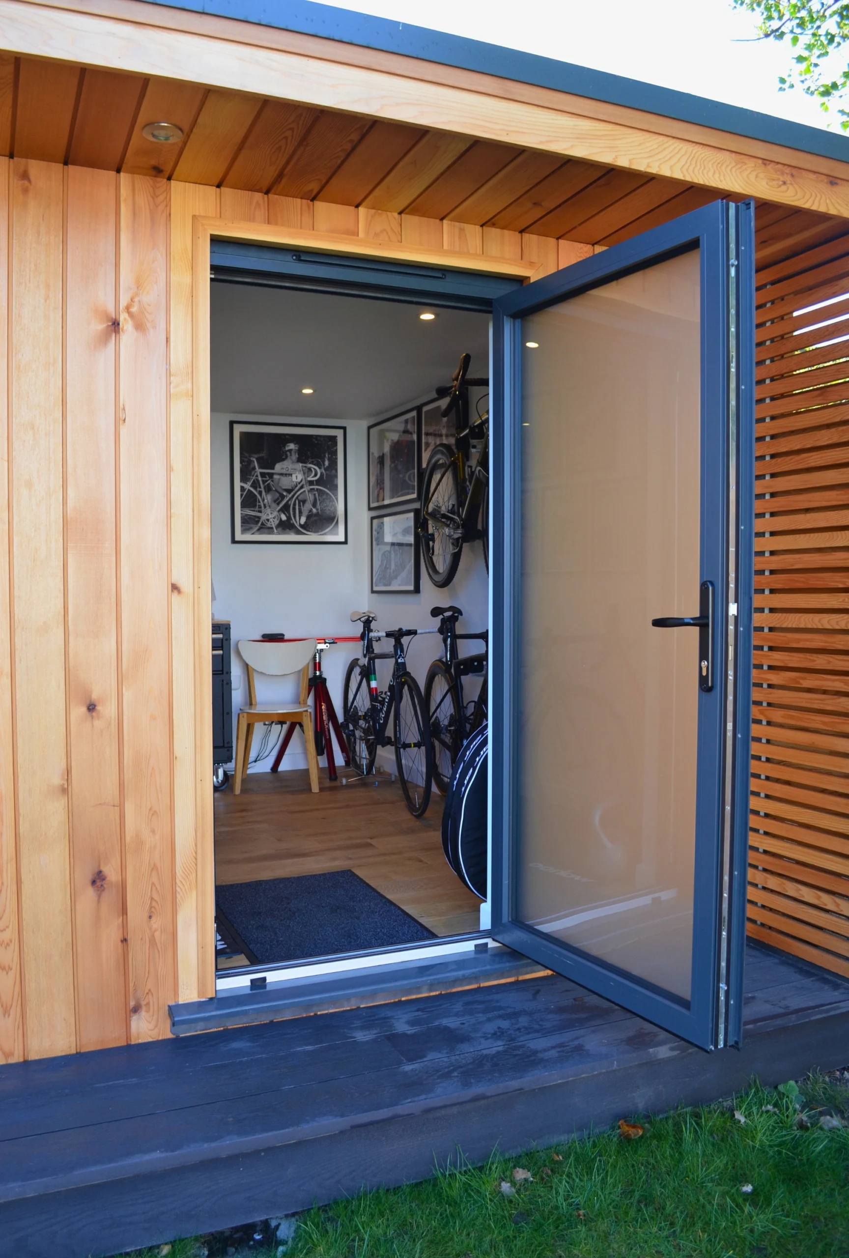 Stunning bike storage area in a bespoke garden pod built by Mypods in Kent